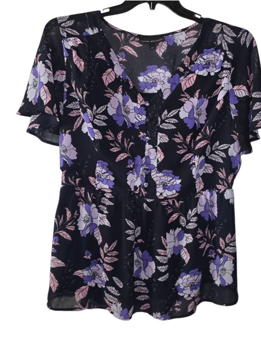 Lane Bryant Black Floral Blouse Size 14 - Picture 2 of 9